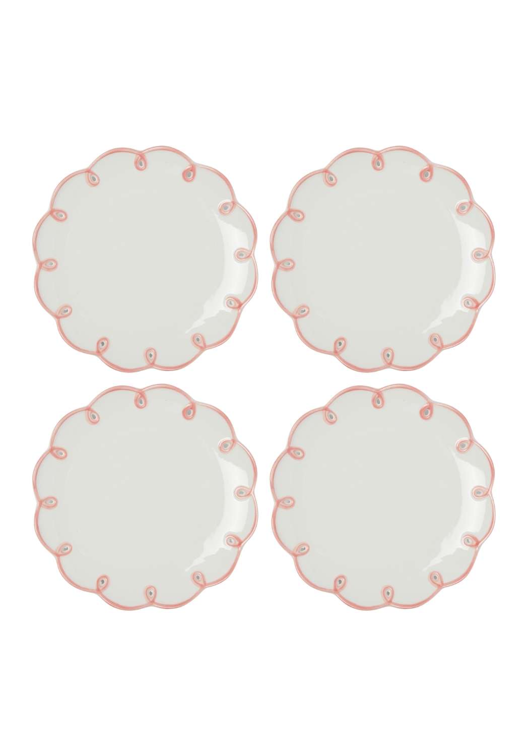 Set of four Casa by Josephine Jenno Side Plates with scalloped edges and pink trim design