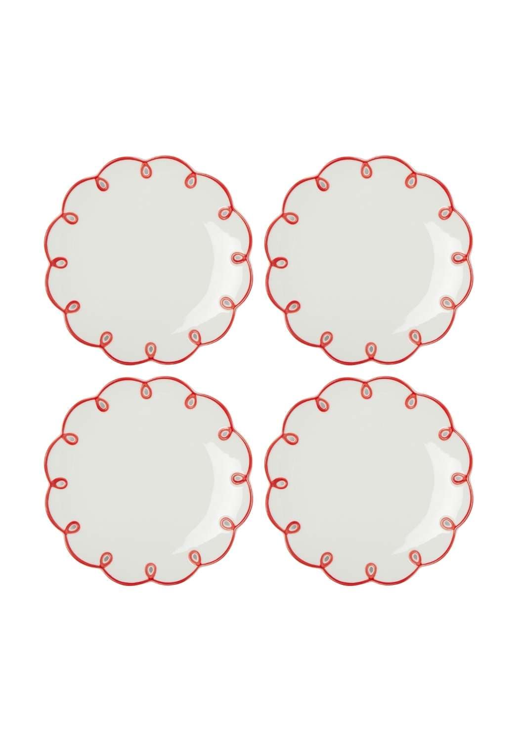 Set of four Casa by Josephine Jenno Side Plates with a decorative red scalloped edge design