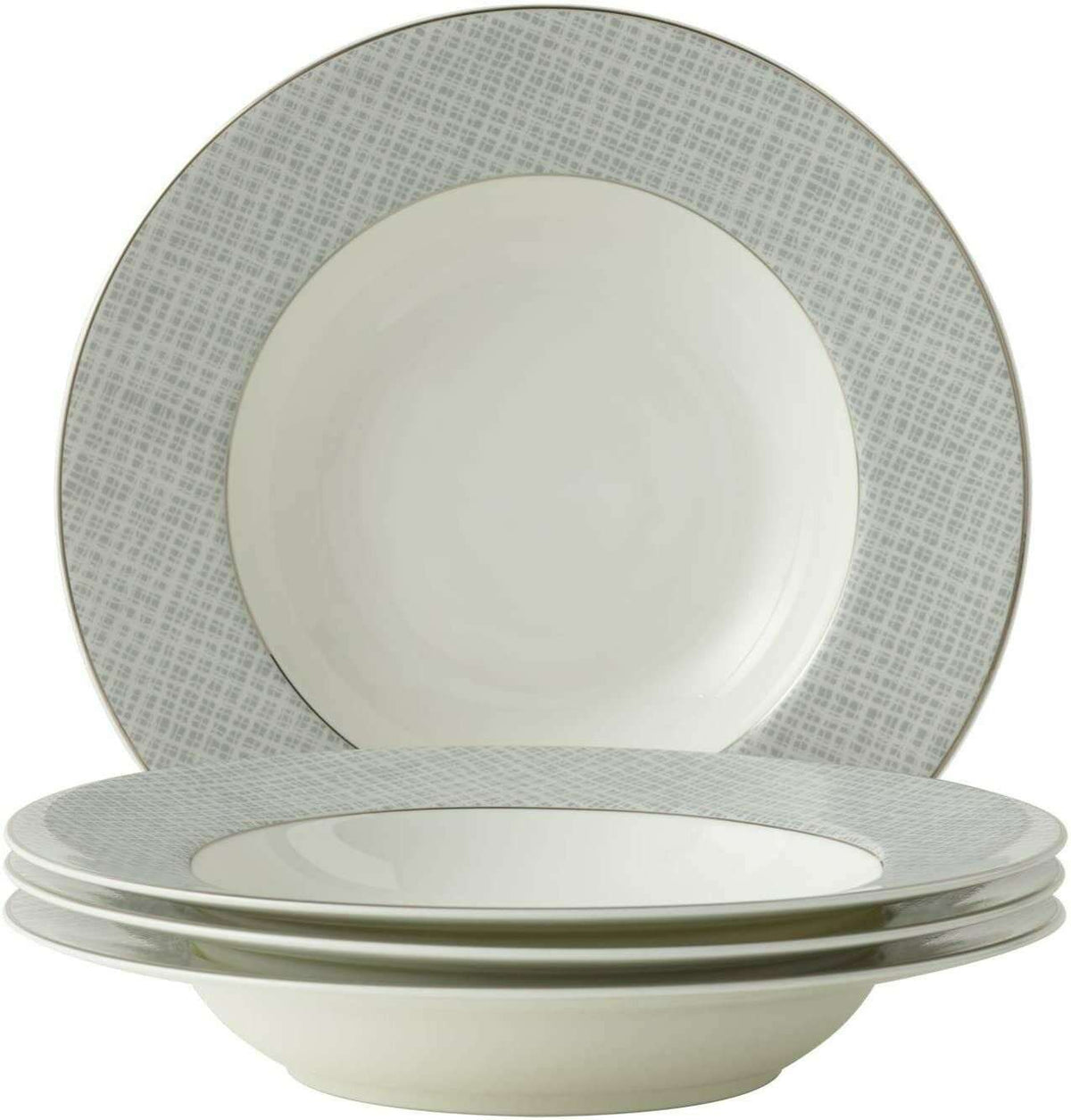 Set of four elegant soup bowls with a stylish grey patterned rim from London Boutique Lifestyle
