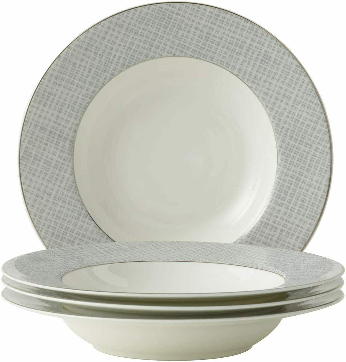 Set of four elegant soup bowls with a stylish grey patterned rim from London Boutique Lifestyle