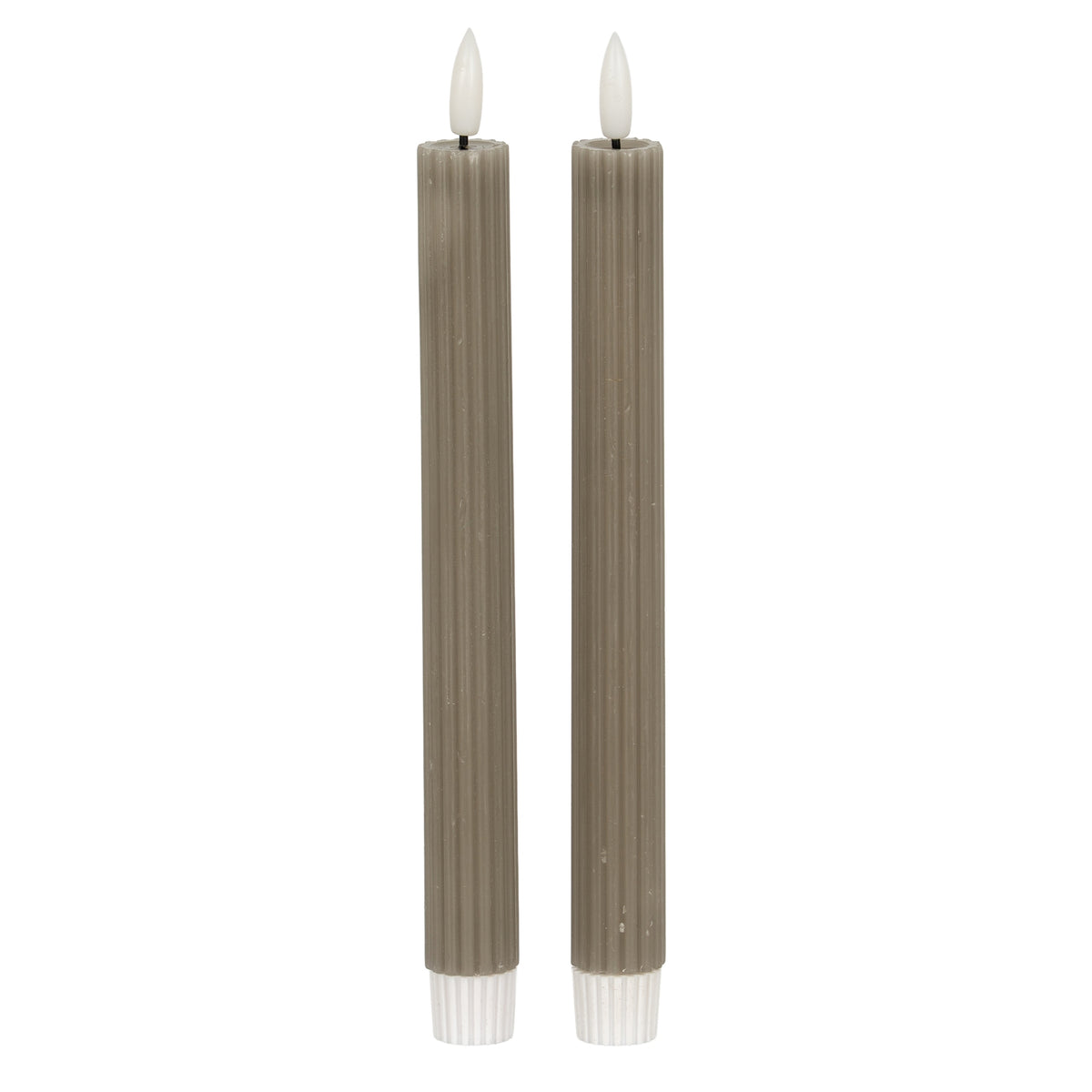 Set of two Shades 4 Seasons Taper Candles in a soft grey colour with ribbed design for elegant decor