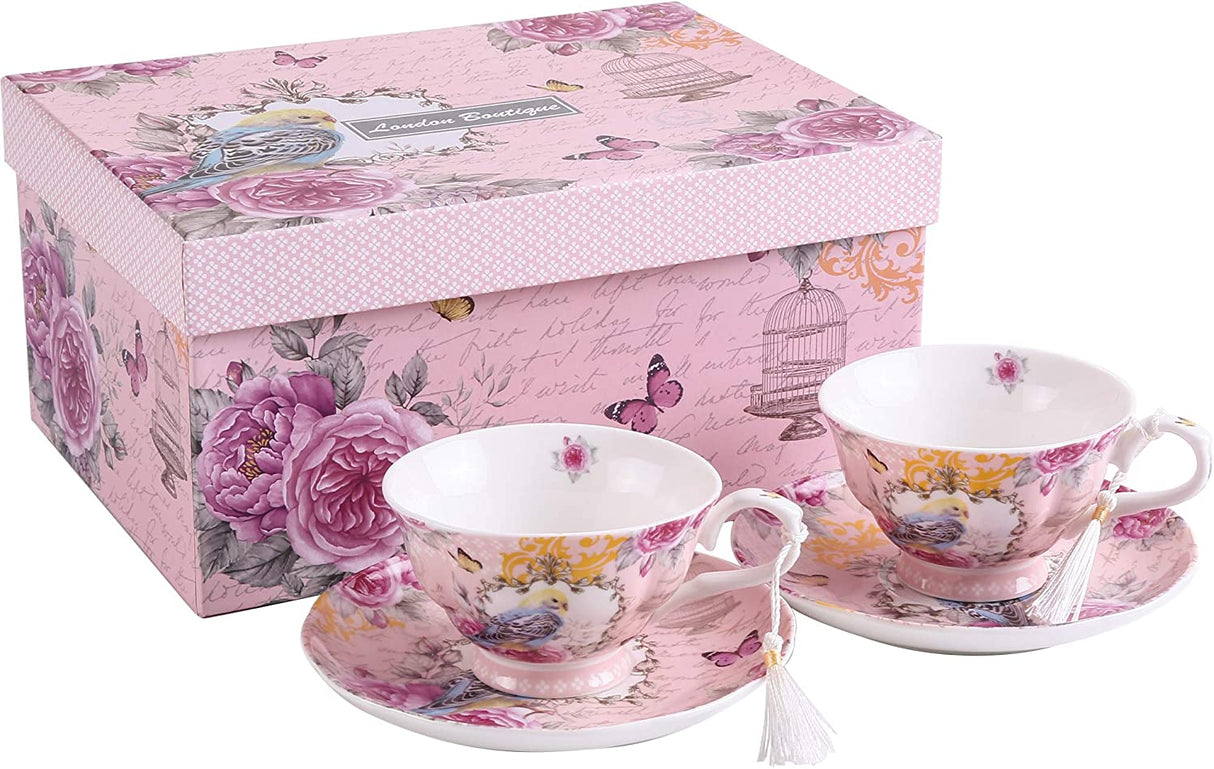 Elegant tea cup set from London Boutique Lifestyle featuring floral design and gift box packaging