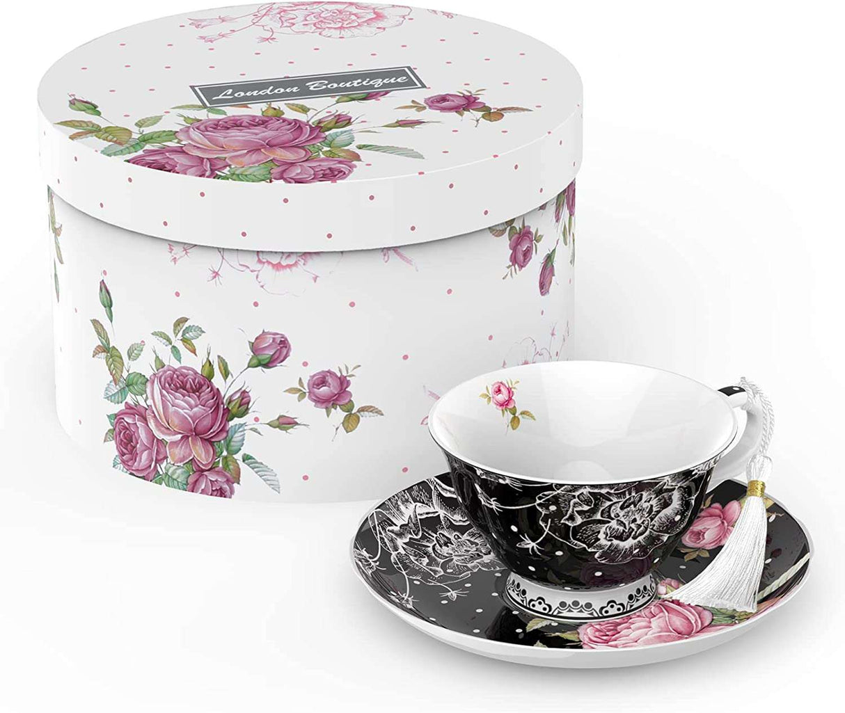 Elegant London Boutique Lifestyle Tea Set in floral design with matching cup and saucer