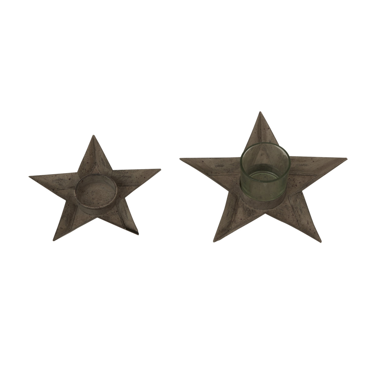 Shades 4 Seasons rustic star tealight holder set with a glass insert for festive candle lighting