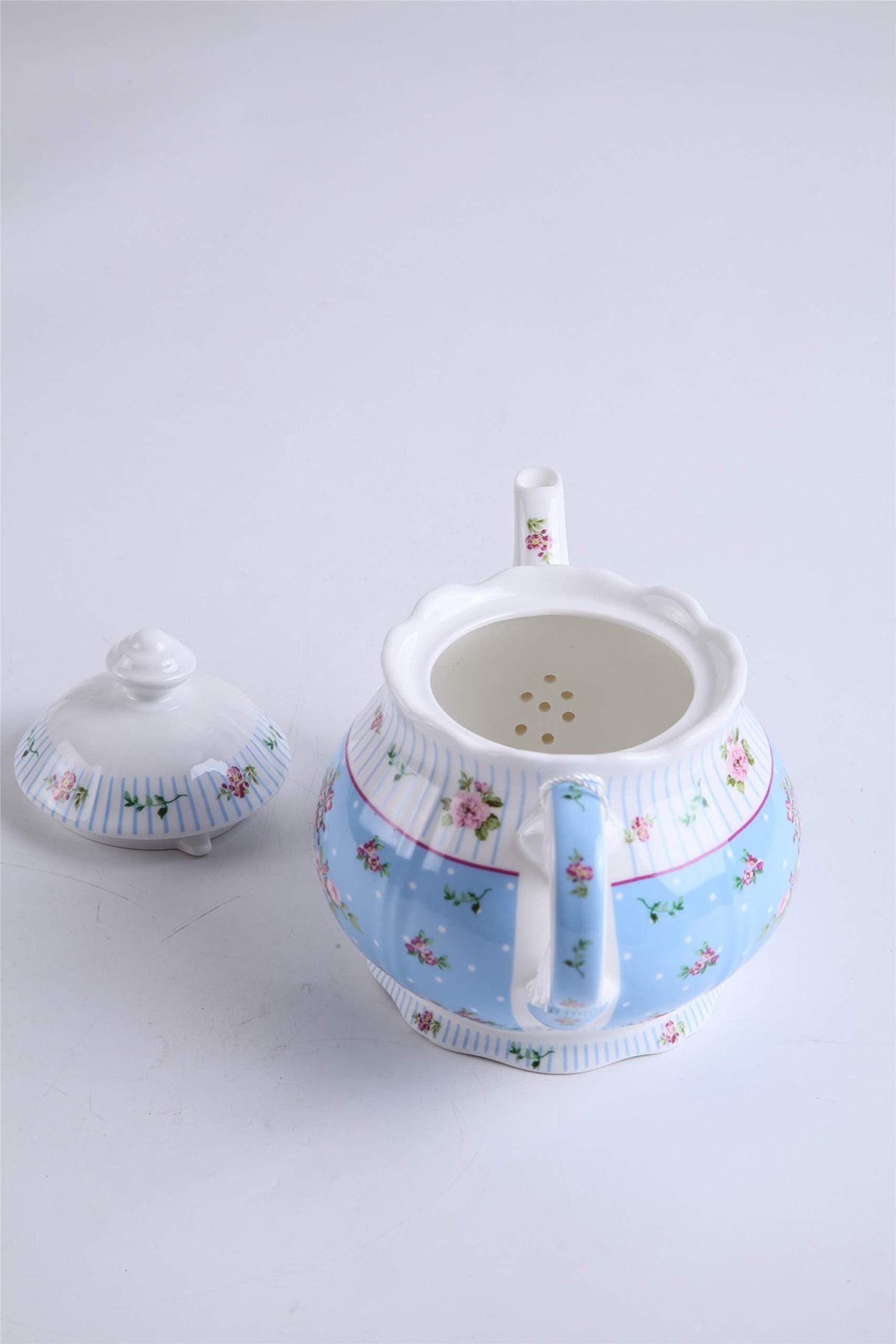 Porcelain Teapot Set with Floral Design and Blue Accents from London Boutique Lifestyle