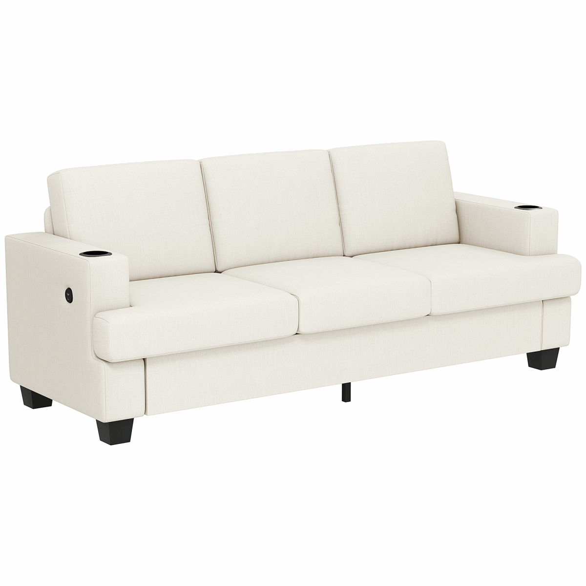 HOMCOM Three Seater Sofa, Fabric Sofa with USB Ports and Cup Holders, Cream HOMCOM