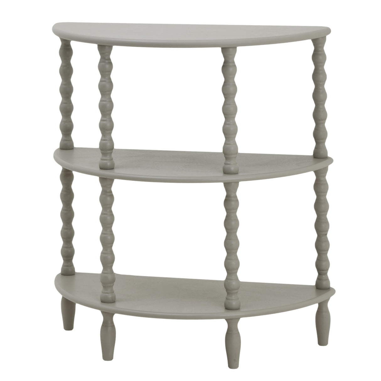 Shades 4 Seasons Three Tier Table with stylish twisted legs and a soft grey finish