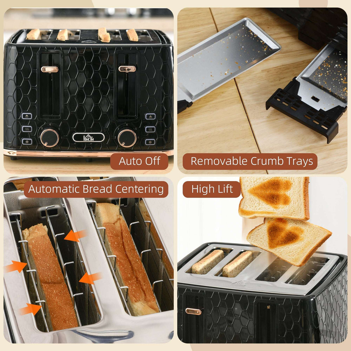 Wise Galleria Toaster with Automatic Bread Centre and Removable Crumb Tray for Easy Cleaning