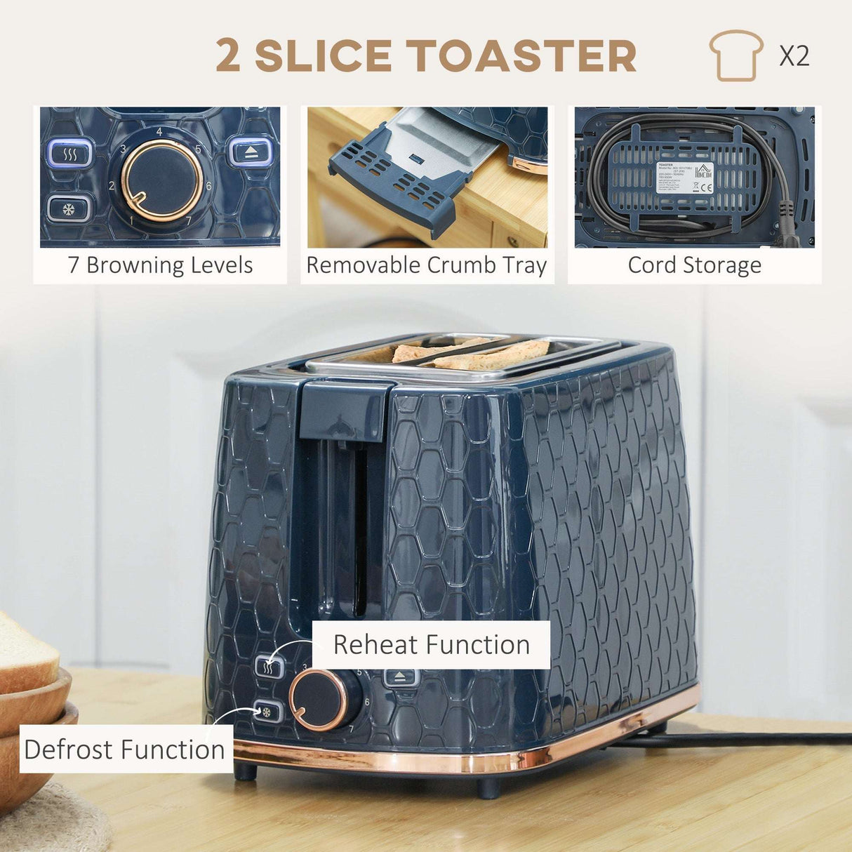 Wise Galleria Toaster Set featuring 7 browning levels and a removable crumb tray for easy use