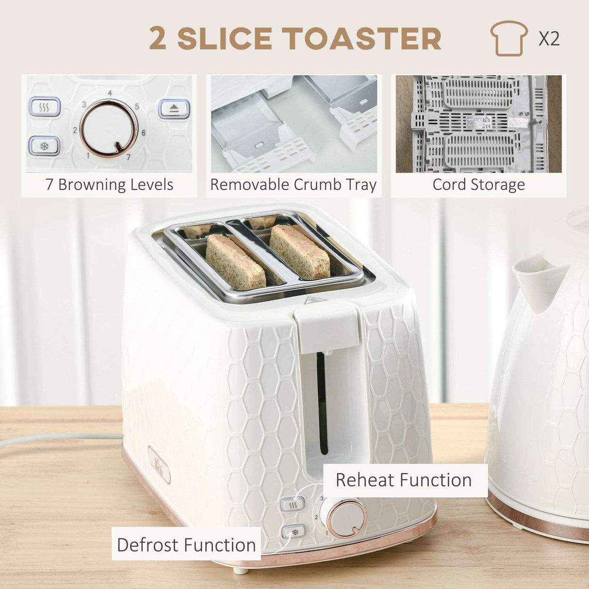 Wise Galleria Toaster Set with 7 Browning Levels, Defrost and Reheat Functions for Perfect Toast