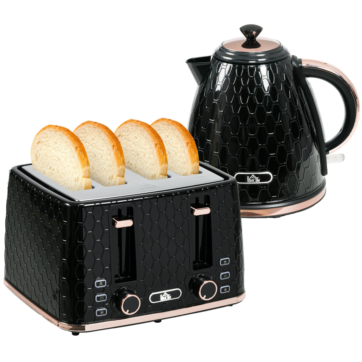Wise Galleria Toaster Set with Black Finish and Honeycomb Design, Includes Toaster and Kettle