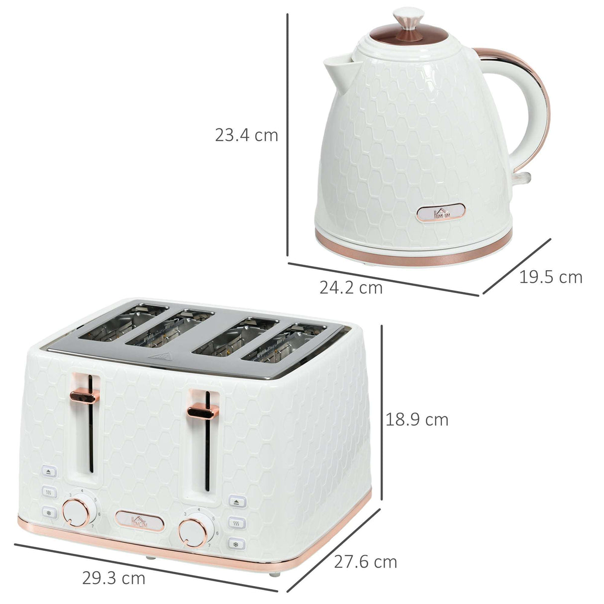 Wise Galleria Toaster Set featuring a stylish toaster and kettle in white with rose gold accents
