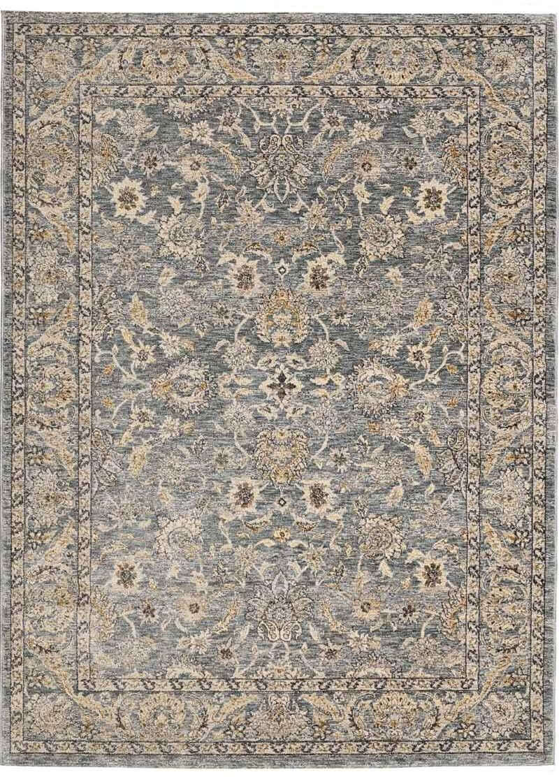Elegant traditional rug with intricate floral patterns in soft blue and beige hues for classic home decor