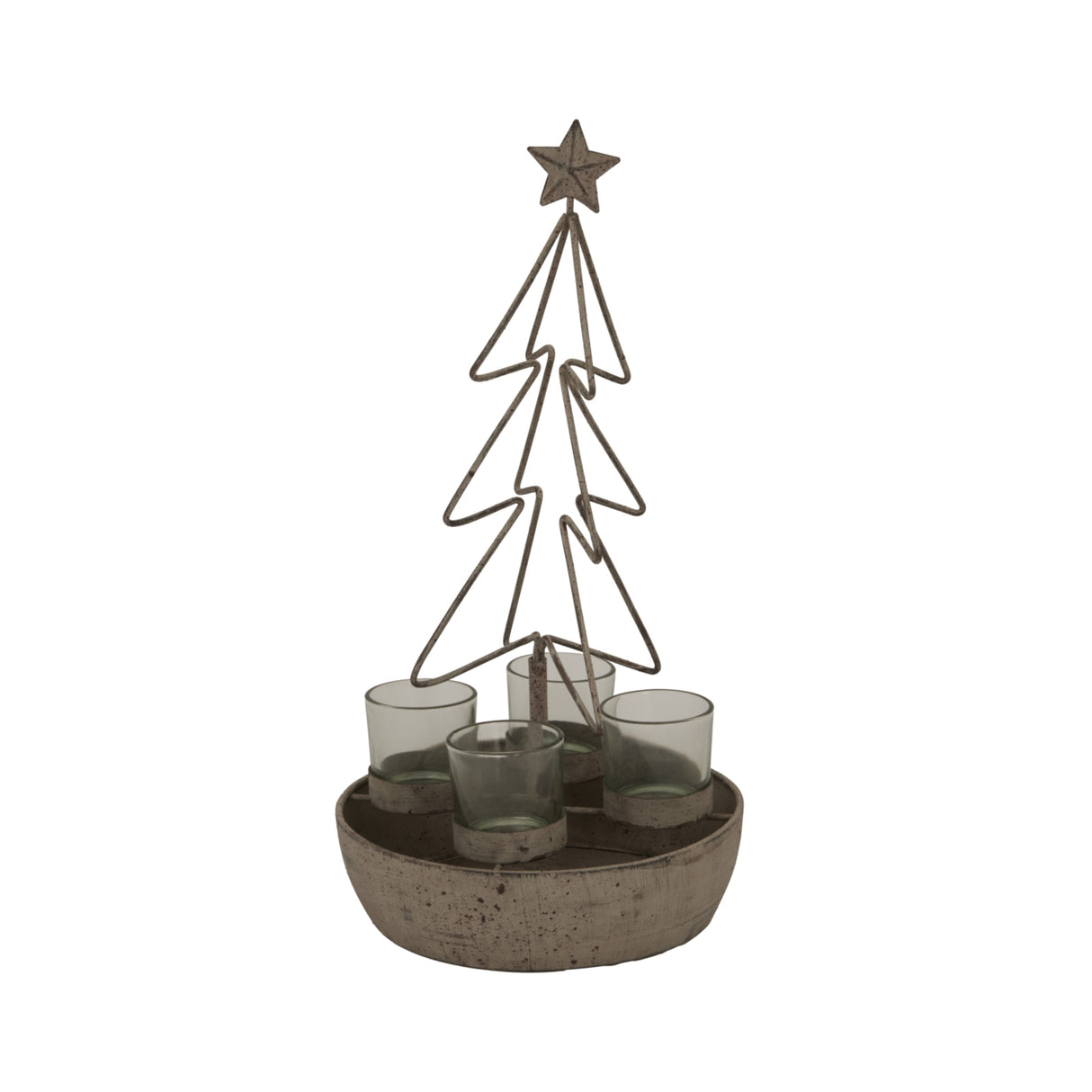 Decorative Christmas Candle Holder with Tree And Star Design and Four Glass Votive Holders