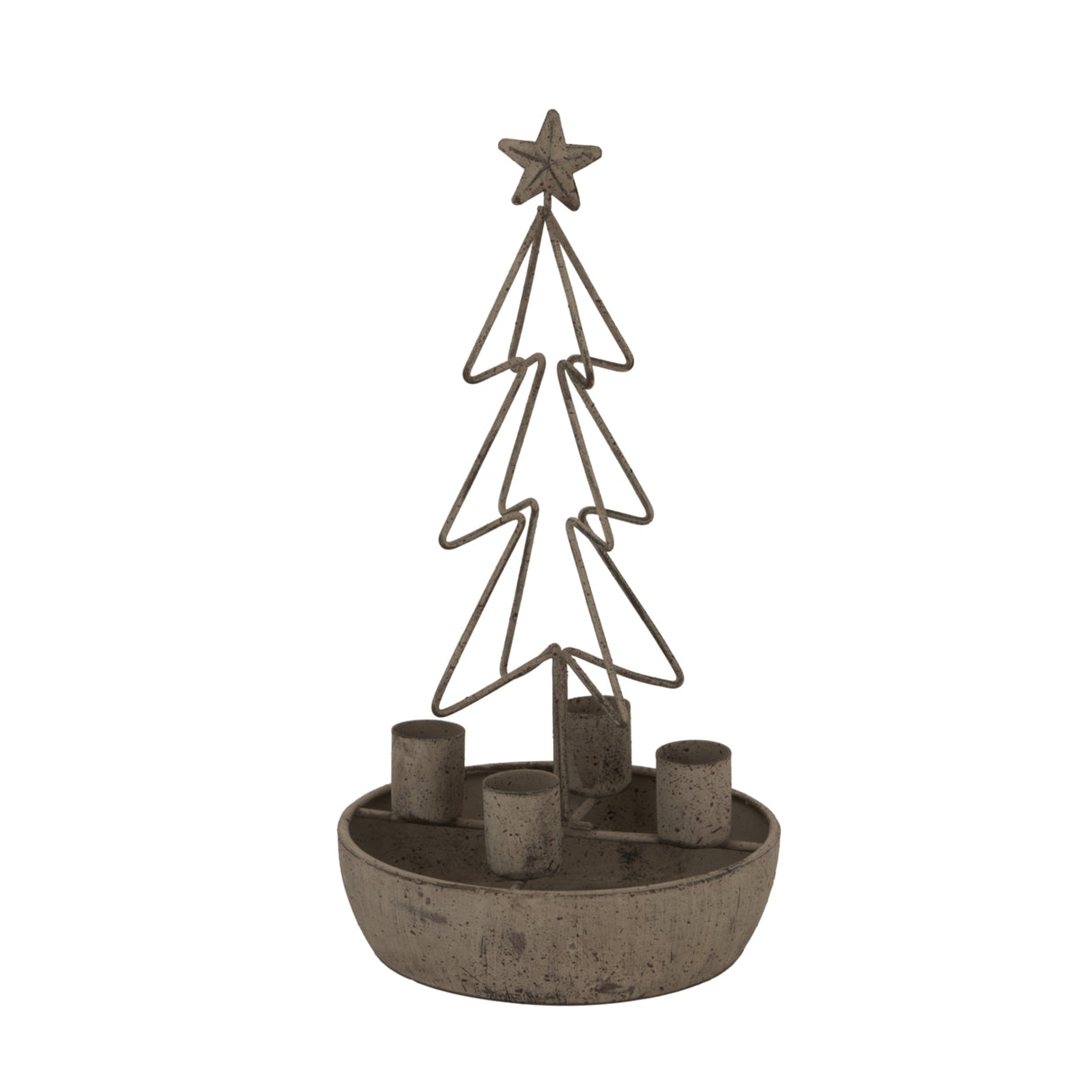 Metal candle holder featuring a tree and star design for Christmas table decorations