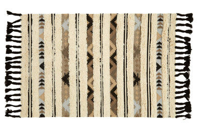 Orsina Tribal Rug with geometric patterns in earthy tones and fringed edges