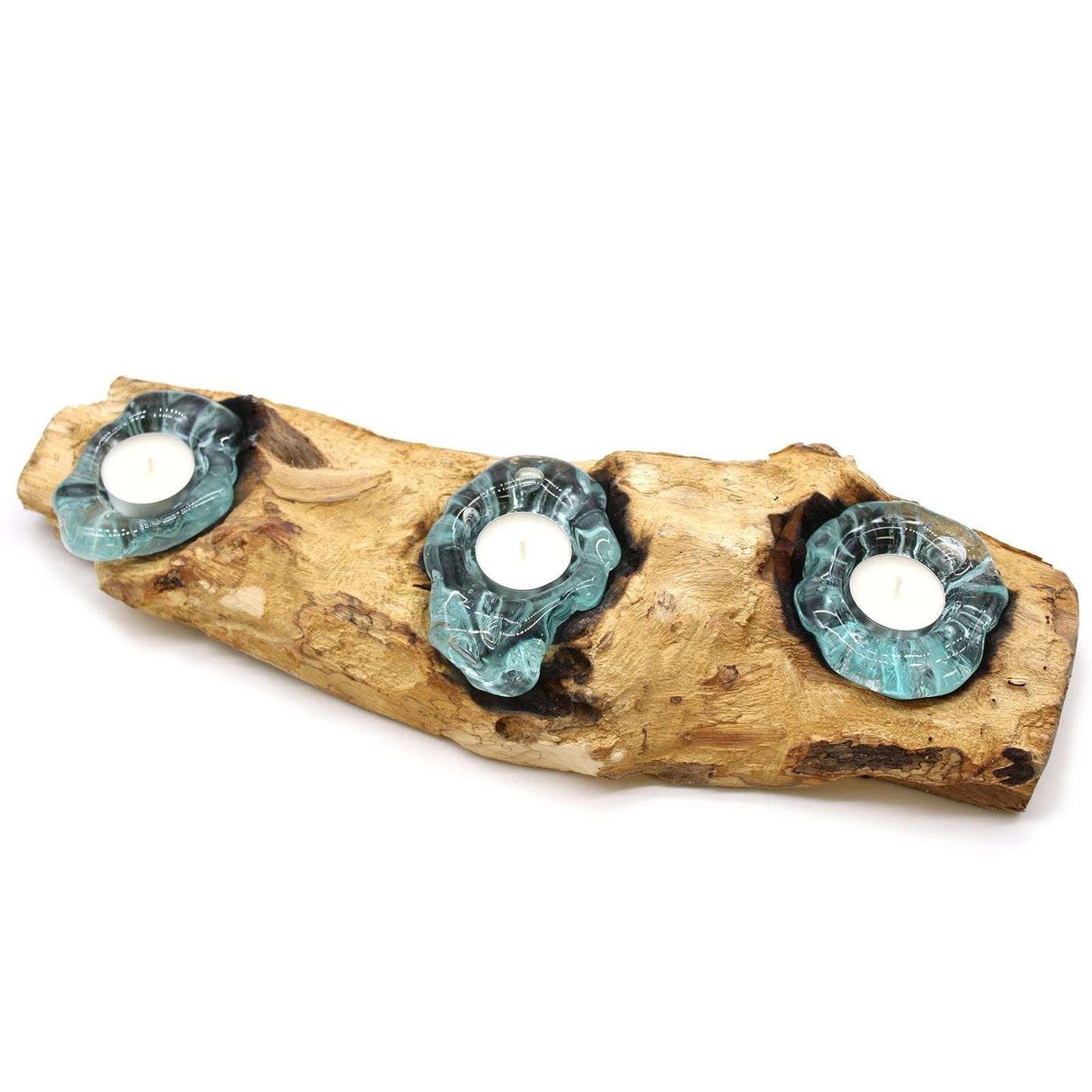 Molton Glass Flat Triple Candle Holder on Wood AW-Dropship