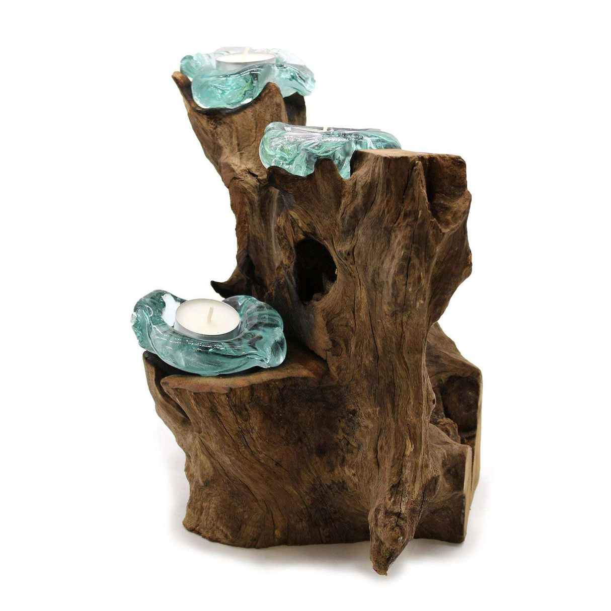Molton Glass Triple Candle Holder on Wood AW Dropship UK