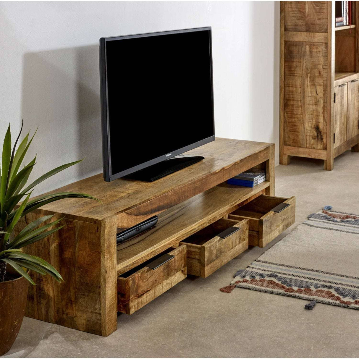 Merlin Mango Wooden Large TV Stand With 3 Drawers Verty Furniture