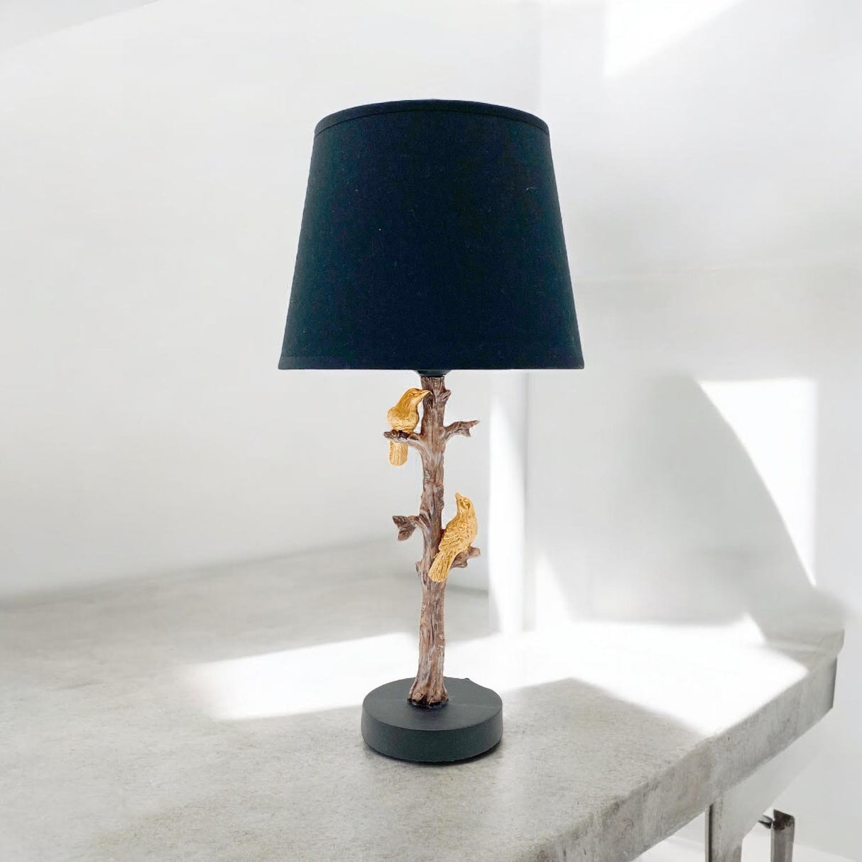 Stylish Table Lamp with Tree Branch Design and Black Shade for Modern Home Decor