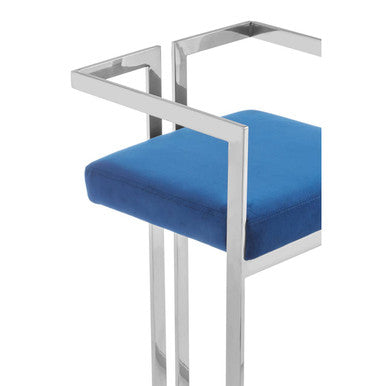 Orsina Bar Stool with Stylish Blue Fabric Seat and Modern Chrome Frame