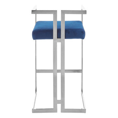 Orsina Bar Stool with Blue Upholstered Seat and Sleek Metal Frame for Modern Spaces