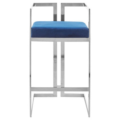 Orsina Bar Stool with Blue Velvet Seat and Stylish Metal Frame for Modern Interiors