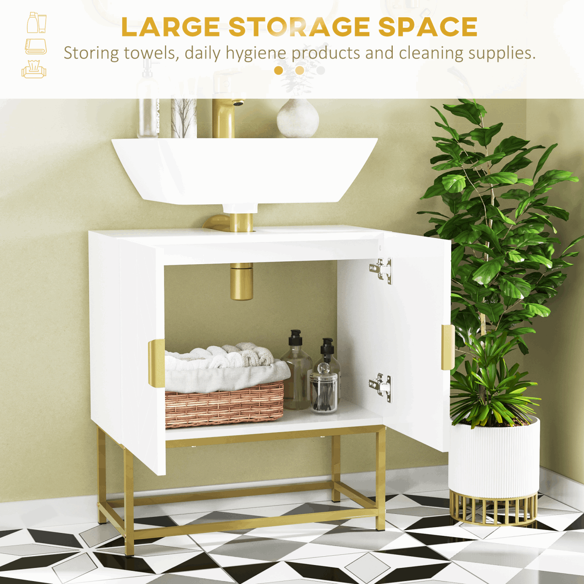 Kleankin Stylish White Bathroom Cabinet with Shelves kleankin