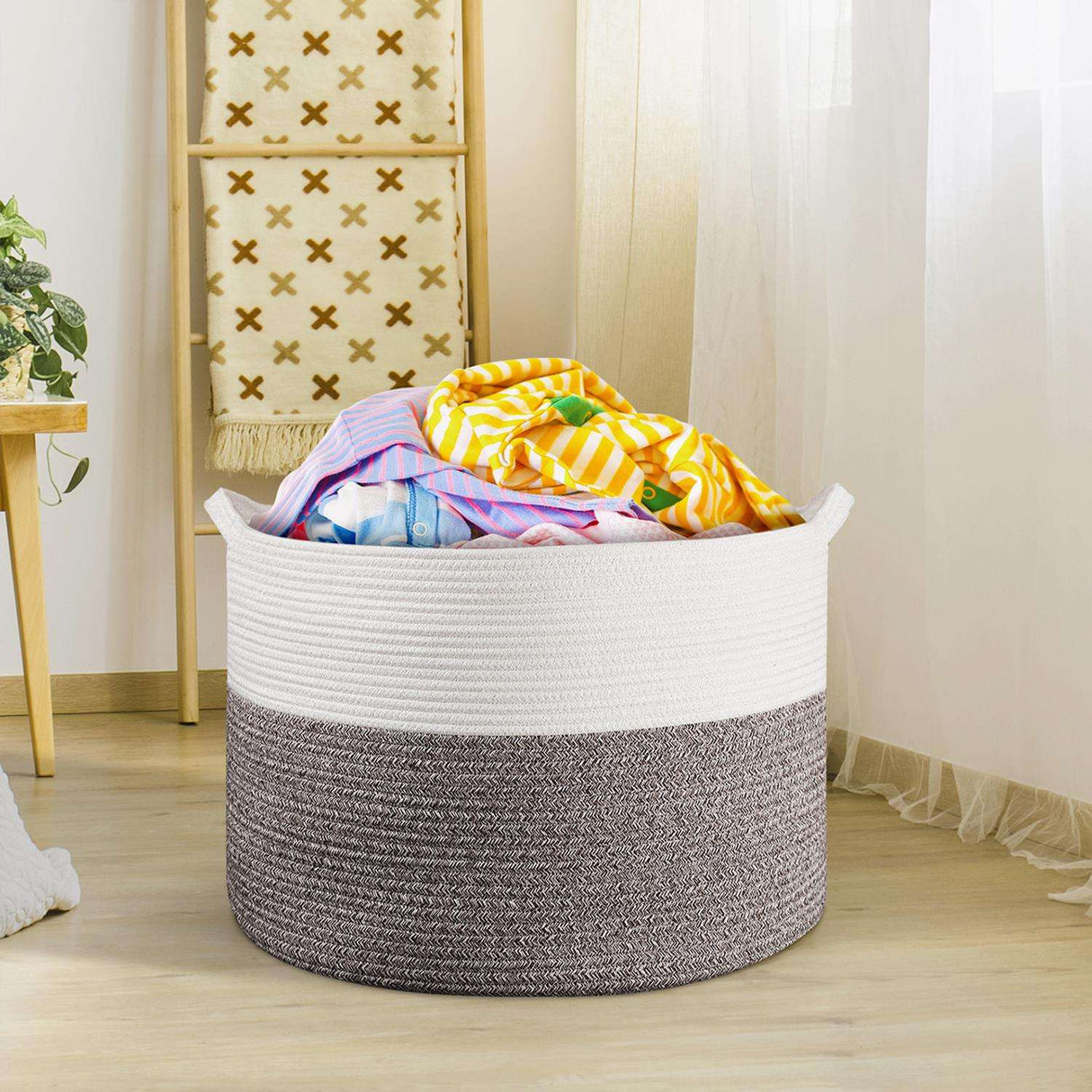 Vinsani Laundry Basket White & Natural Vinsani