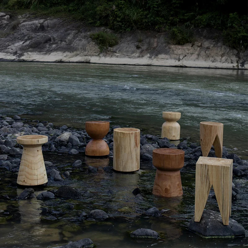 Nisu Home Natural Wooden Side Tables in Various Shapes and Sizes for Outdoor or Indoor Use