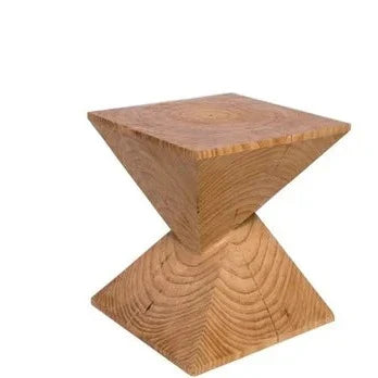 Unique geometric wooden Side Table with a natural finish for modern home decor