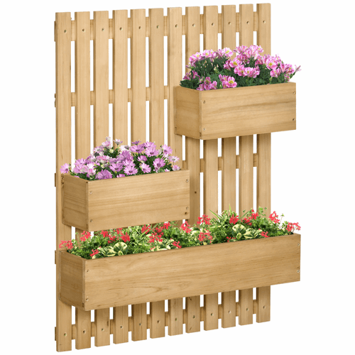 Outsunny Wooden Garden Planters with Trellis Wall-mounted Raised Garden Bed Outsunny