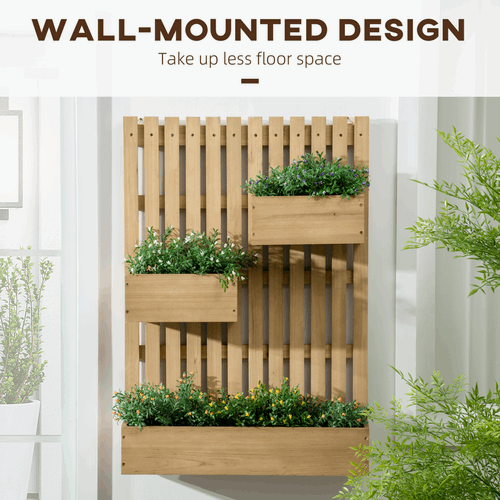Outsunny Wooden Garden Planters with Trellis Wall-mounted Raised Garden Bed Outsunny