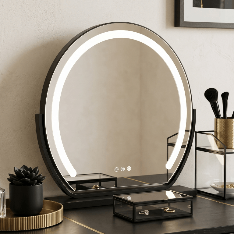Stylish Hollywood Vanity Mirror with LED Light Ring for Glamorous Makeup Application