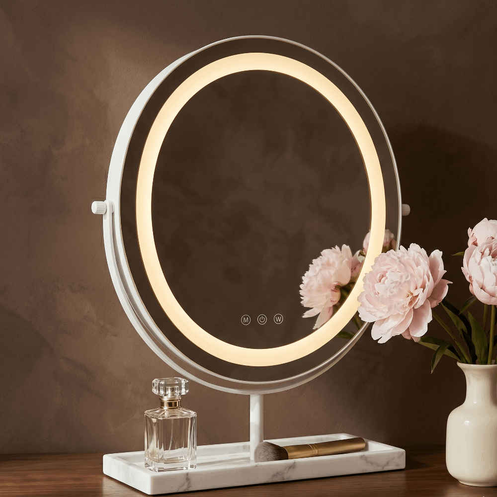 Hollywood Mirrors Vanity Mirror with LED lighting and marble base for elegant styling