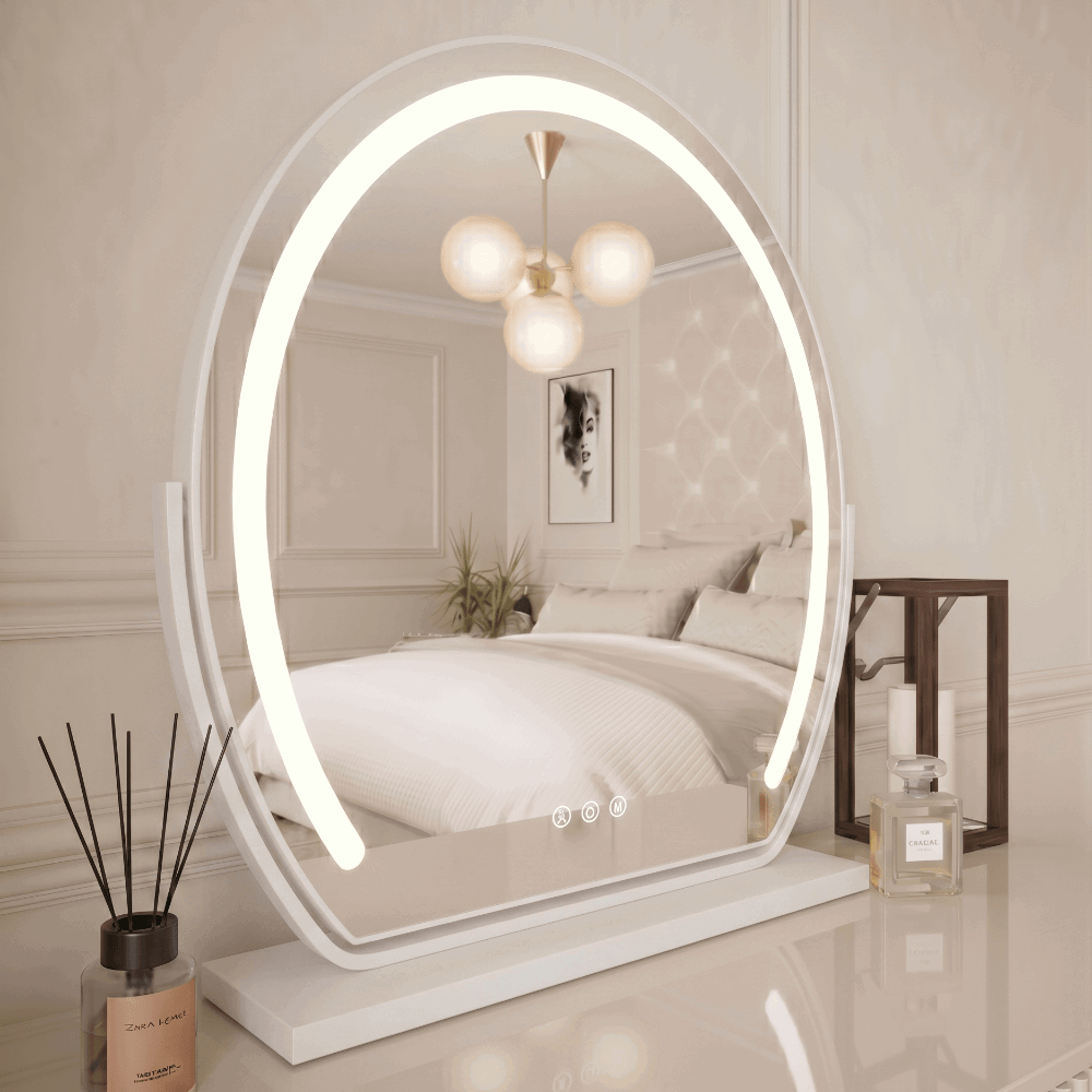 Hollywood Vanity Mirror with Soft LED Lighting and Elegant Oval Design for Bedroom Decor