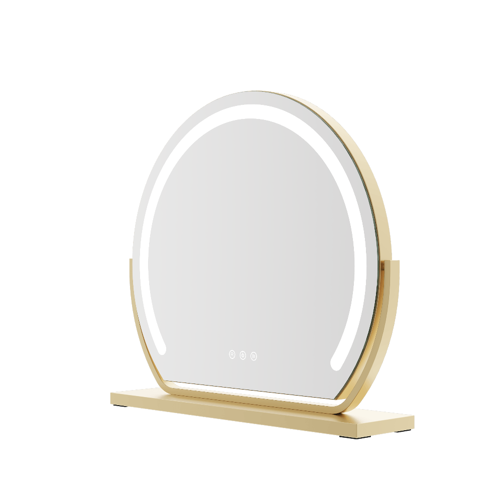 Round Hollywood Vanity Mirror with LED Light and Stylish Gold Frame for Makeup Application
