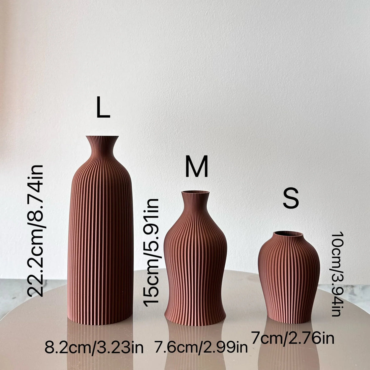 Nisu Home Ribbed Decorative Vase Set in Terracotta with Three Different Sizes for Home Decor