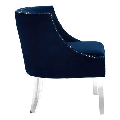 Navy Velvet Chair with Clear Acrylic Legs and Elegant Nailhead Trim for Stylish Interiors