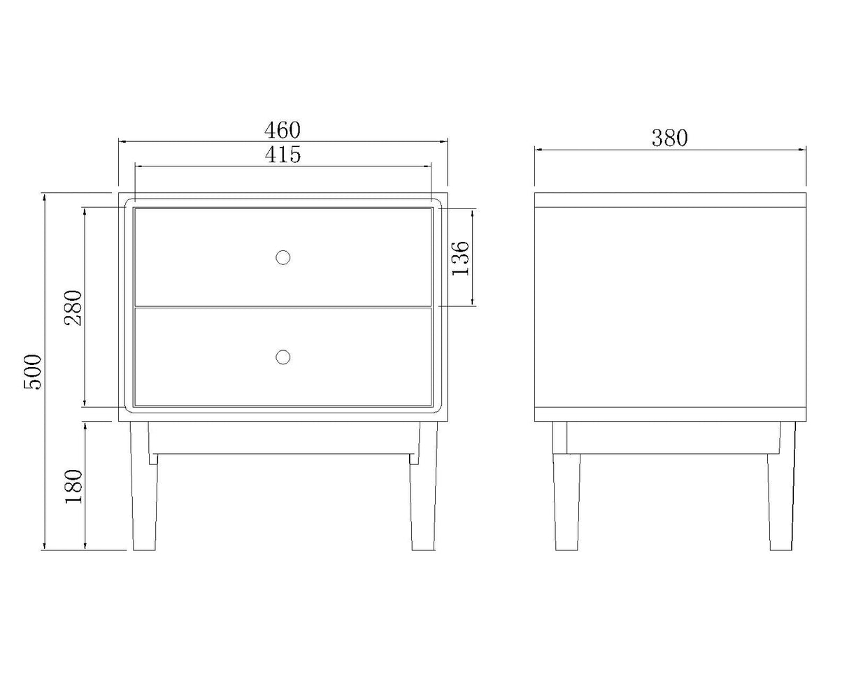 Fishe and Lilly Bedside Table with two drawers and modern design in a versatile size