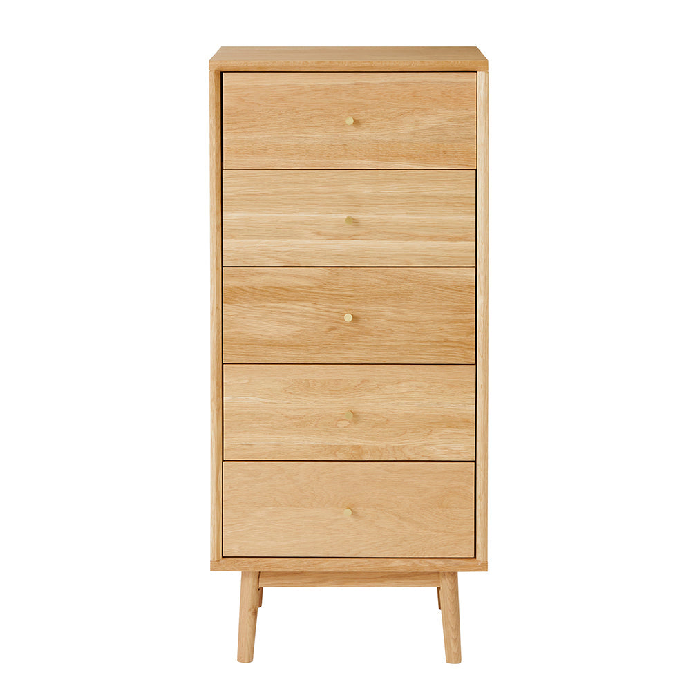 Fishe and Lilly Tallboy Chest of Drawers in Natural Wood Finish with Five Spacious Drawers