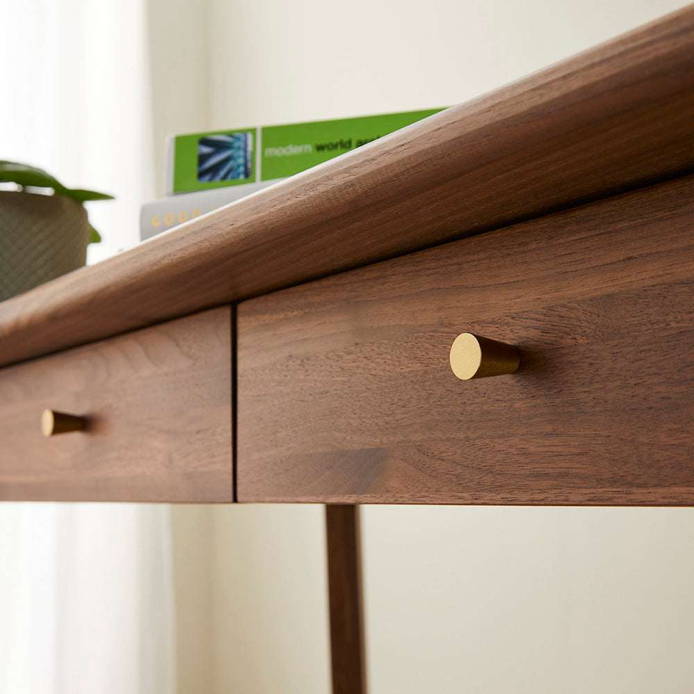 Fishe and Lilly Wooden Desk and Dressing Table with Gold Handles and Minimalist Design