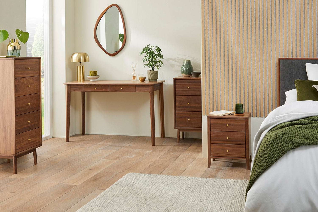 Fishe and Lilly stylish desk and dressing table in a contemporary bedroom setting with wooden finish