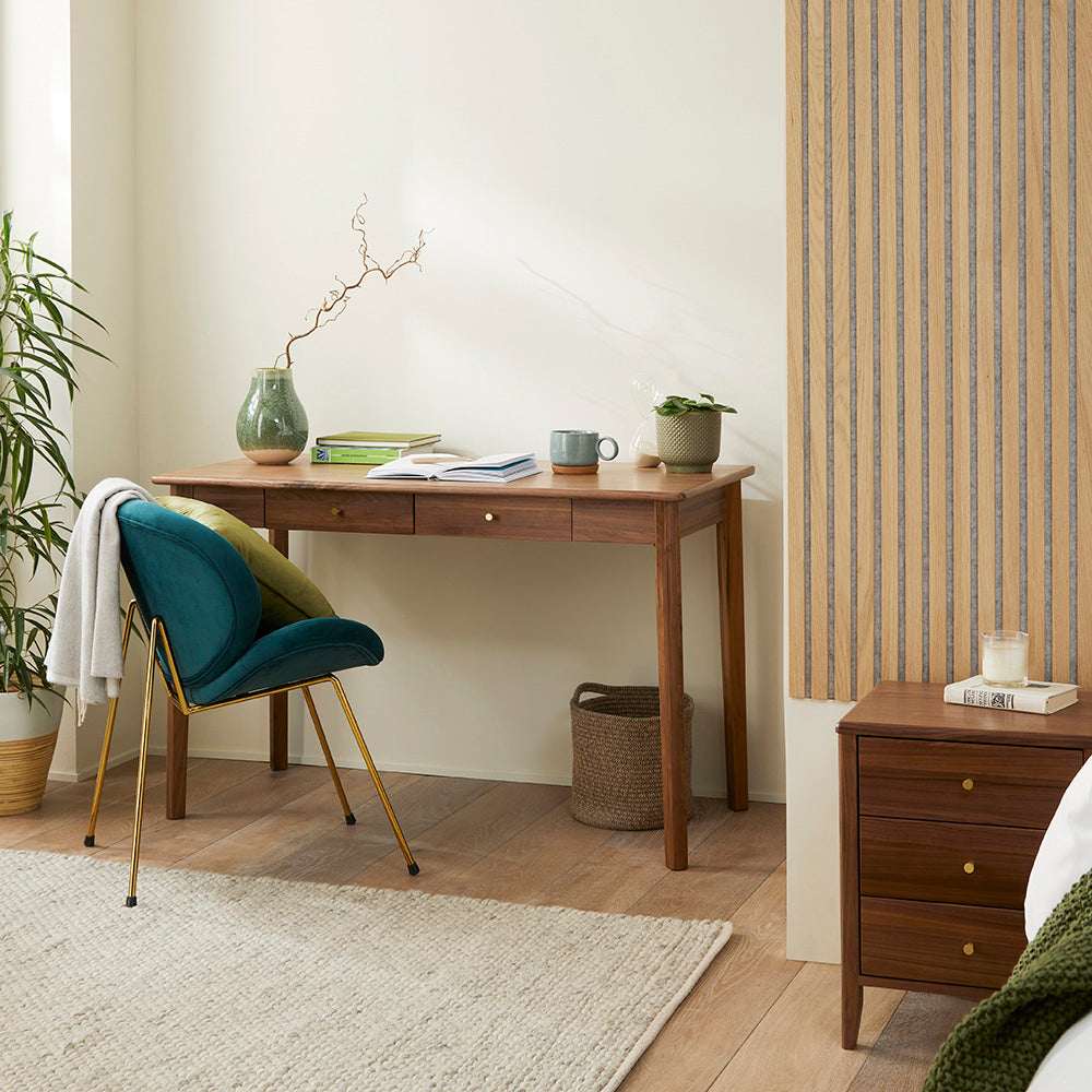 Fishe and Lilly Wooden Desk and Dressing Table with Minimalist Design in a Bright Room