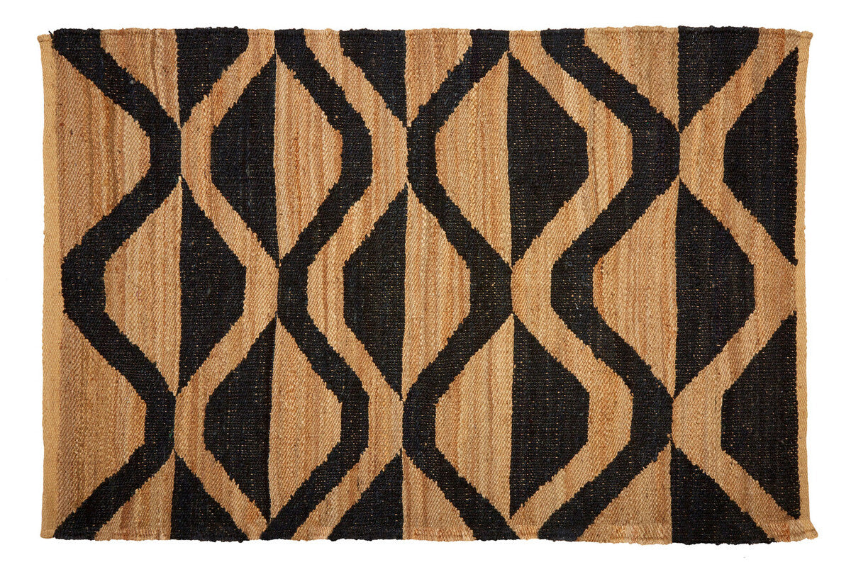 Orsina Handwoven Hemp Rug in Bold Geometric Design with Natural and Black Stripes