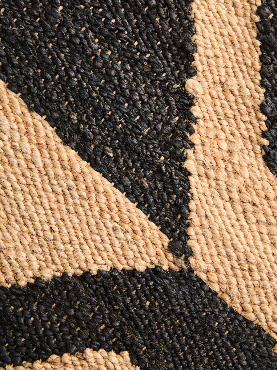 Orsina Hemp Rug with Geometric Pattern in Natural and Black Tones for Stylish Home Decor