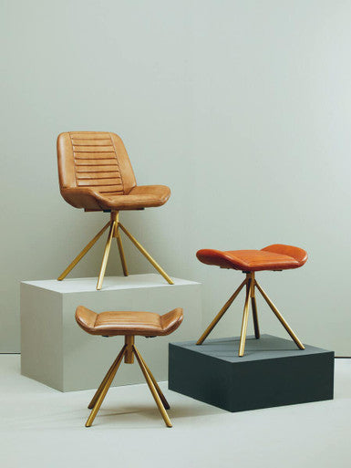 Collection of stylish pouffes including a Leather Footstool with gold legs and modern design