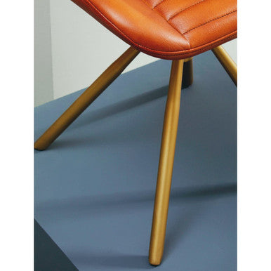 Stylish Orsina Leather Footstool with a warm orange tone and elegant gold legs