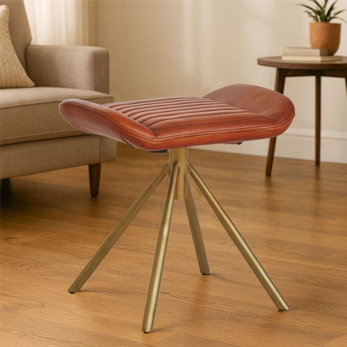 Orsina Leather Footstool with a stylish design and metal legs suitable for living rooms