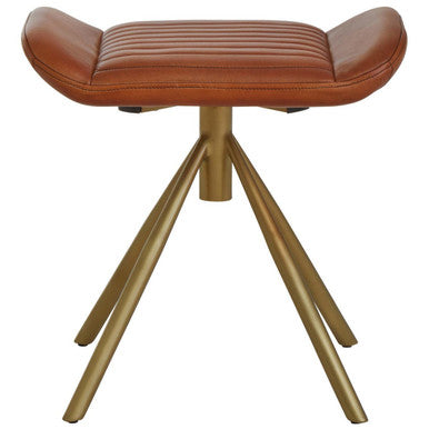 Orsina Leather Footstool with a stylish brown padded top and gold metal tripod base
